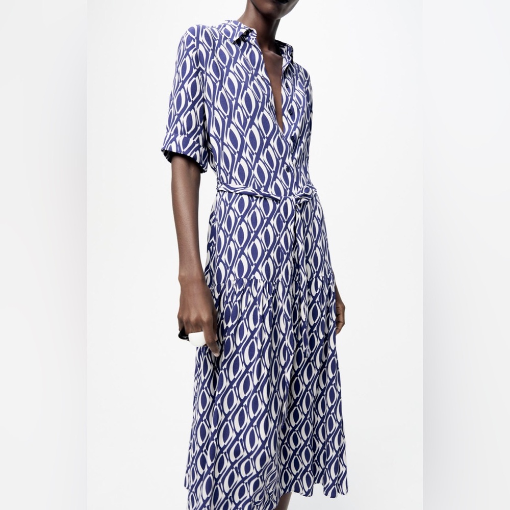 Zara - Printed Midi Shirtdress - Size Small